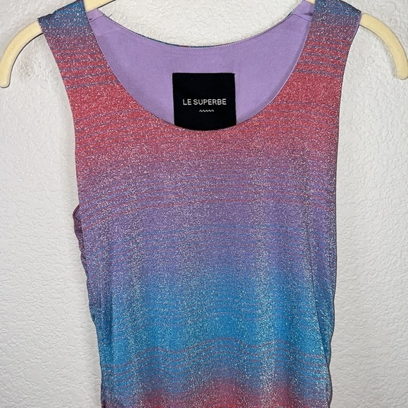 Le Superbe Baccara Ruched Metallic Striped Tank Dress Size S - Picture 6 of 11